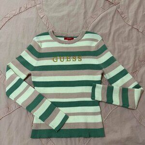 Guess striped sweater top with gold embroidery.